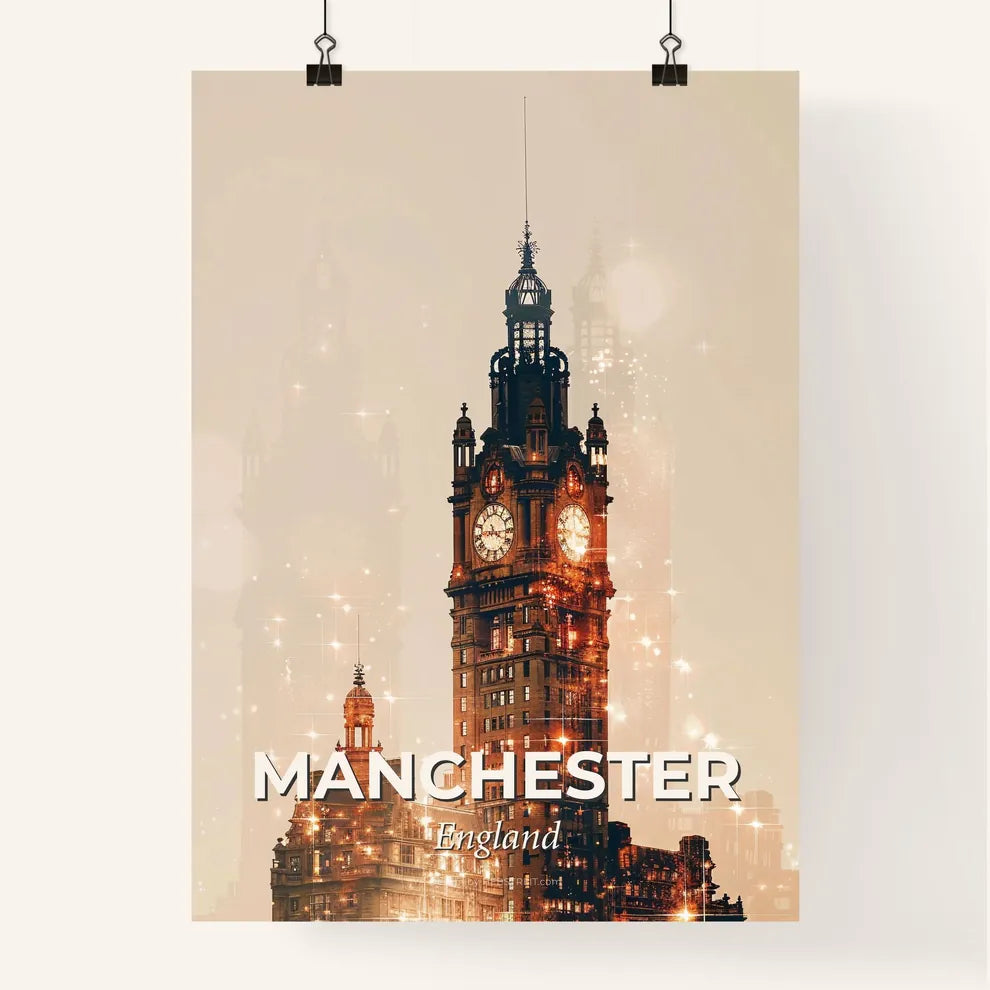 Manchester City Skyline Double Exposure Art Poster