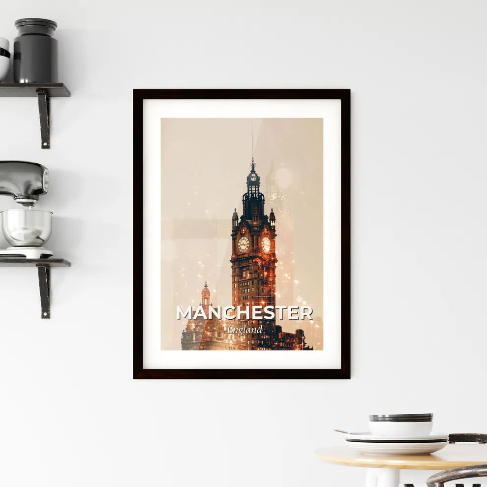 Manchester City Skyline Double Exposure Art Framed Print