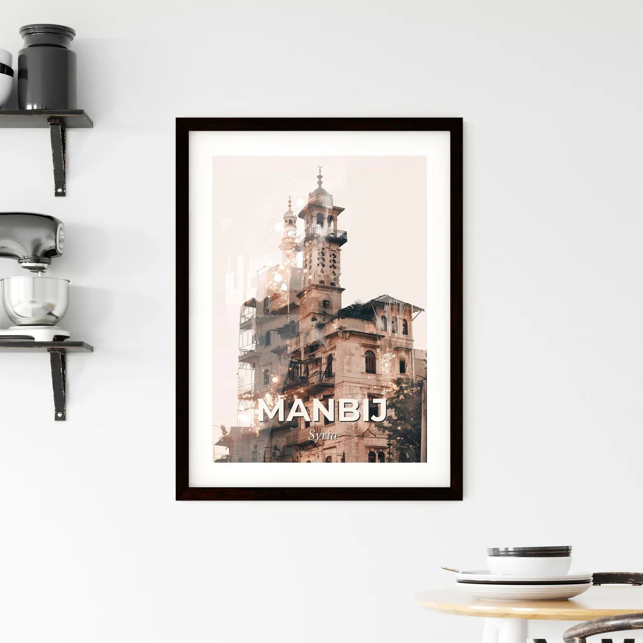 Manbij Skyline Artwork: Vibrant Poster With Local Flair Framed Print
