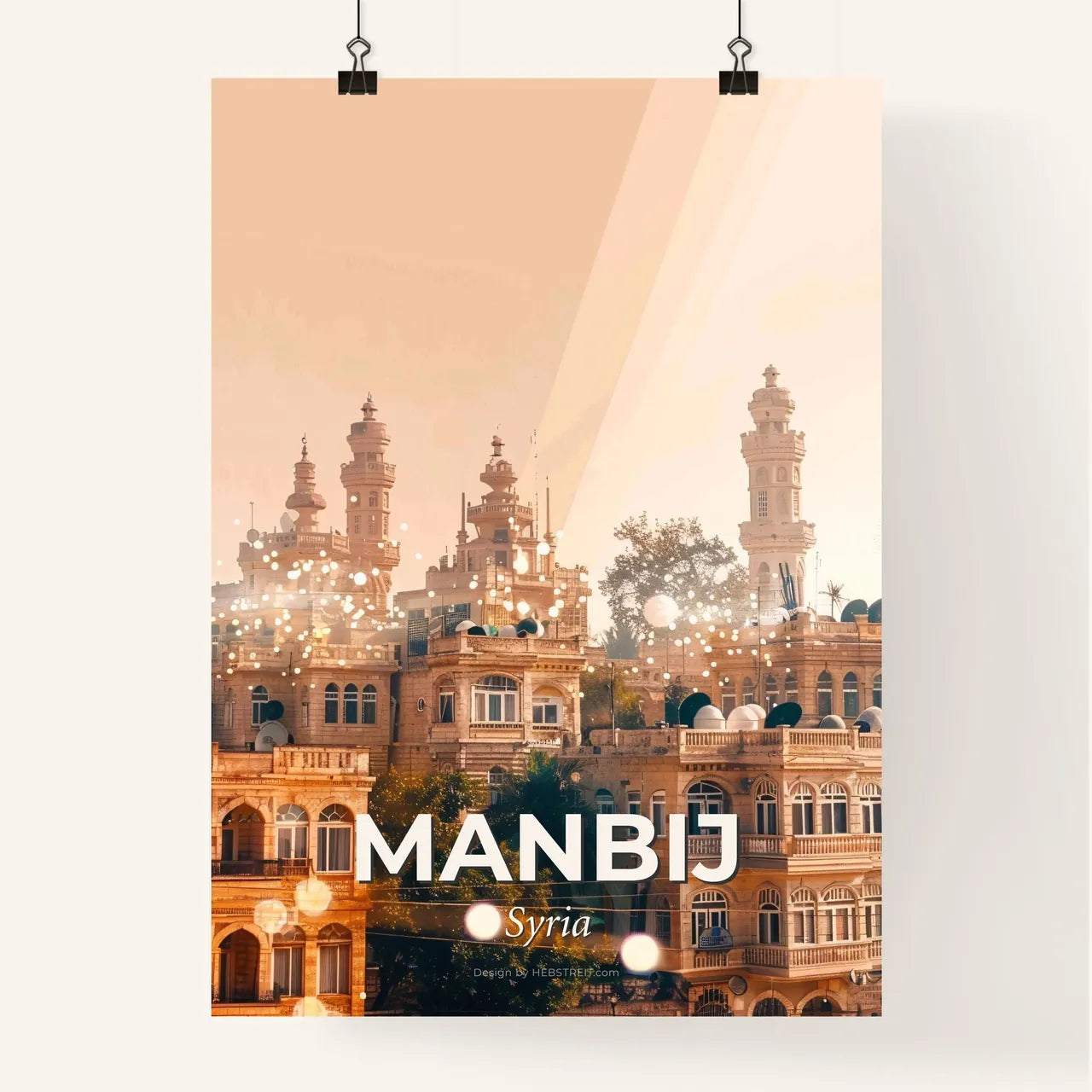 Manbij Syria City Skyline Night Spectacle Poster