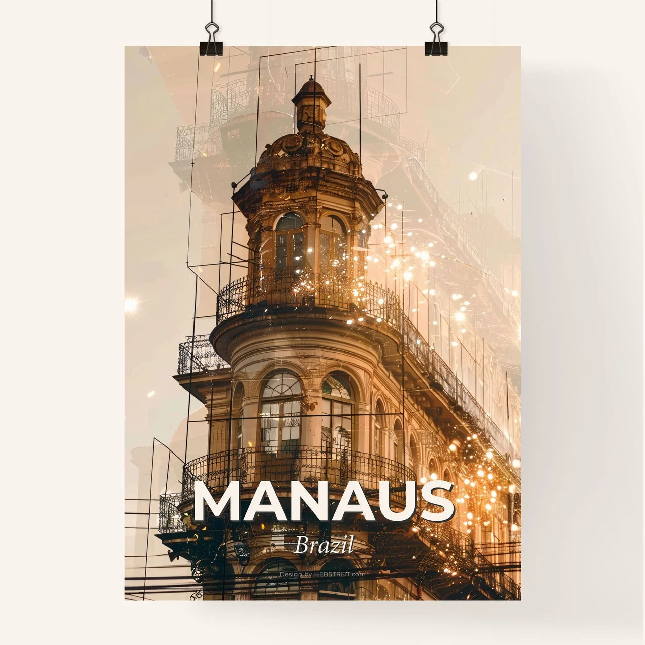Manaus City Skyline Double Exposure Art Poster
