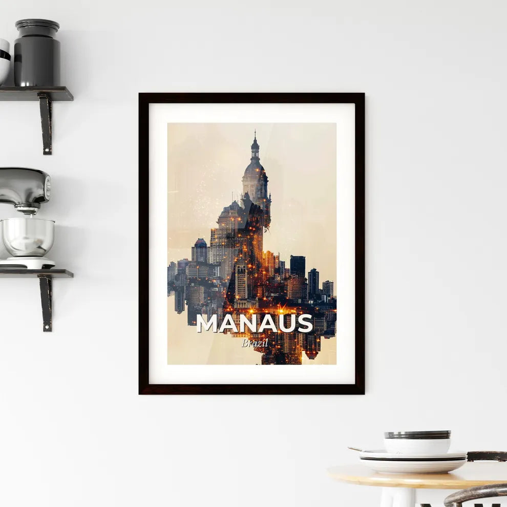 Manaus City Lights Poster Art Framed Print