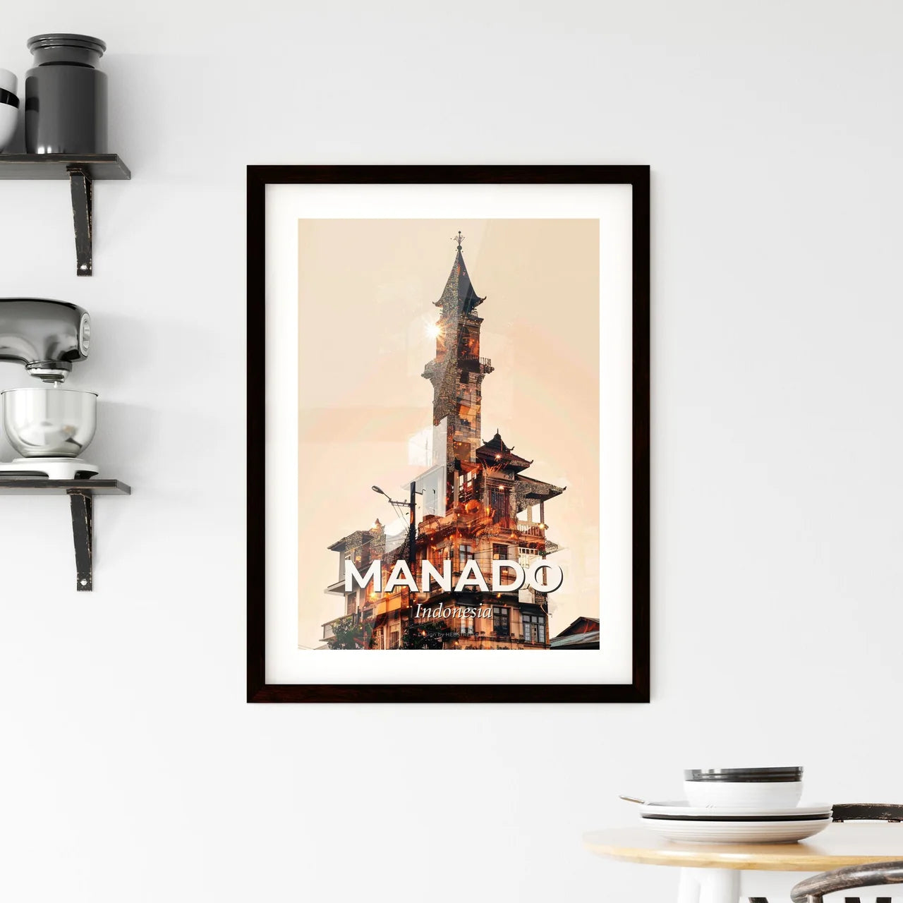 Manado Skyline Double Exposure Composite Poster Art Framed Print