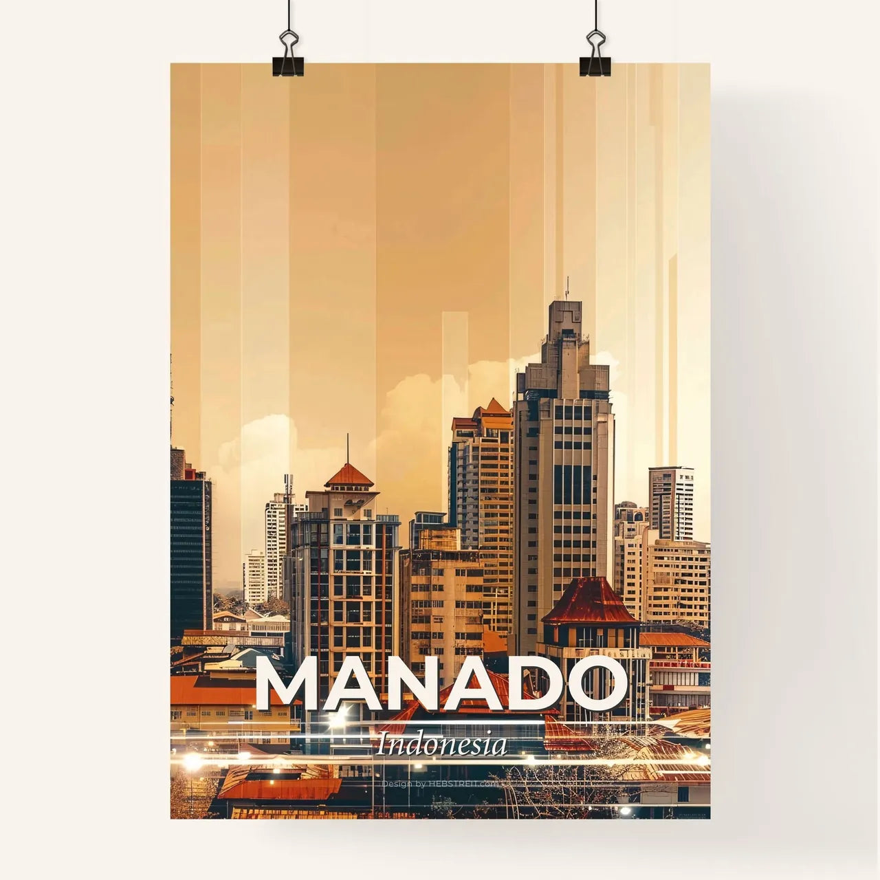 Manado City Skyline, Indonesia, Illuminated Poster Poster