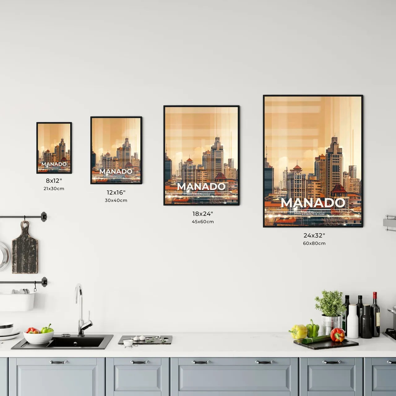 Manado City Skyline, Indonesia, Illuminated Poster Office Art
