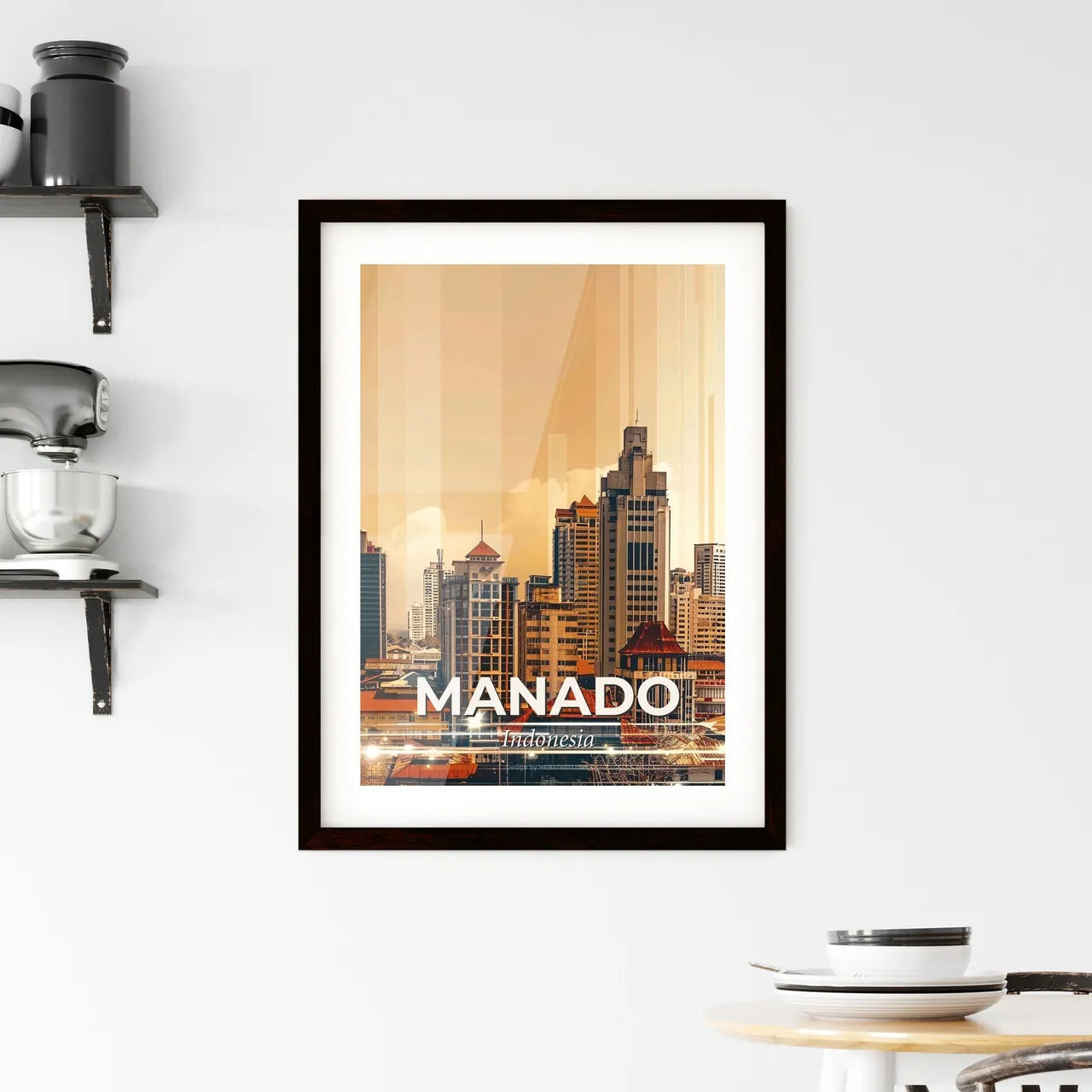 Manado City Skyline, Indonesia, Illuminated Poster Framed Print