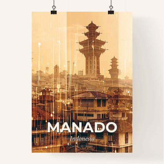 Manado Skyline Double Exposure Art Deco Poster Poster