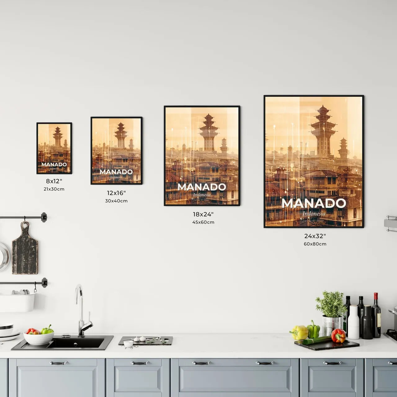 Manado Skyline Double Exposure Art Deco Poster Office Art