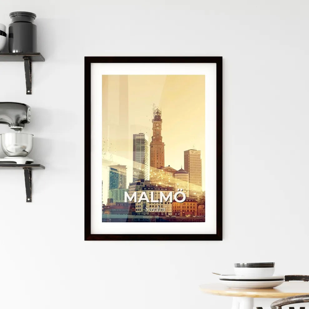 MalmÃ¶ Skyline Double Exposure Poster Framed Print