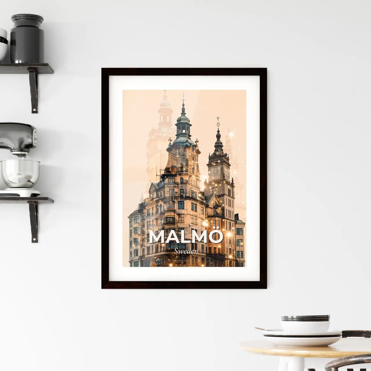 Malmo Sweden City Skyline Poster Art Composite Framed Print