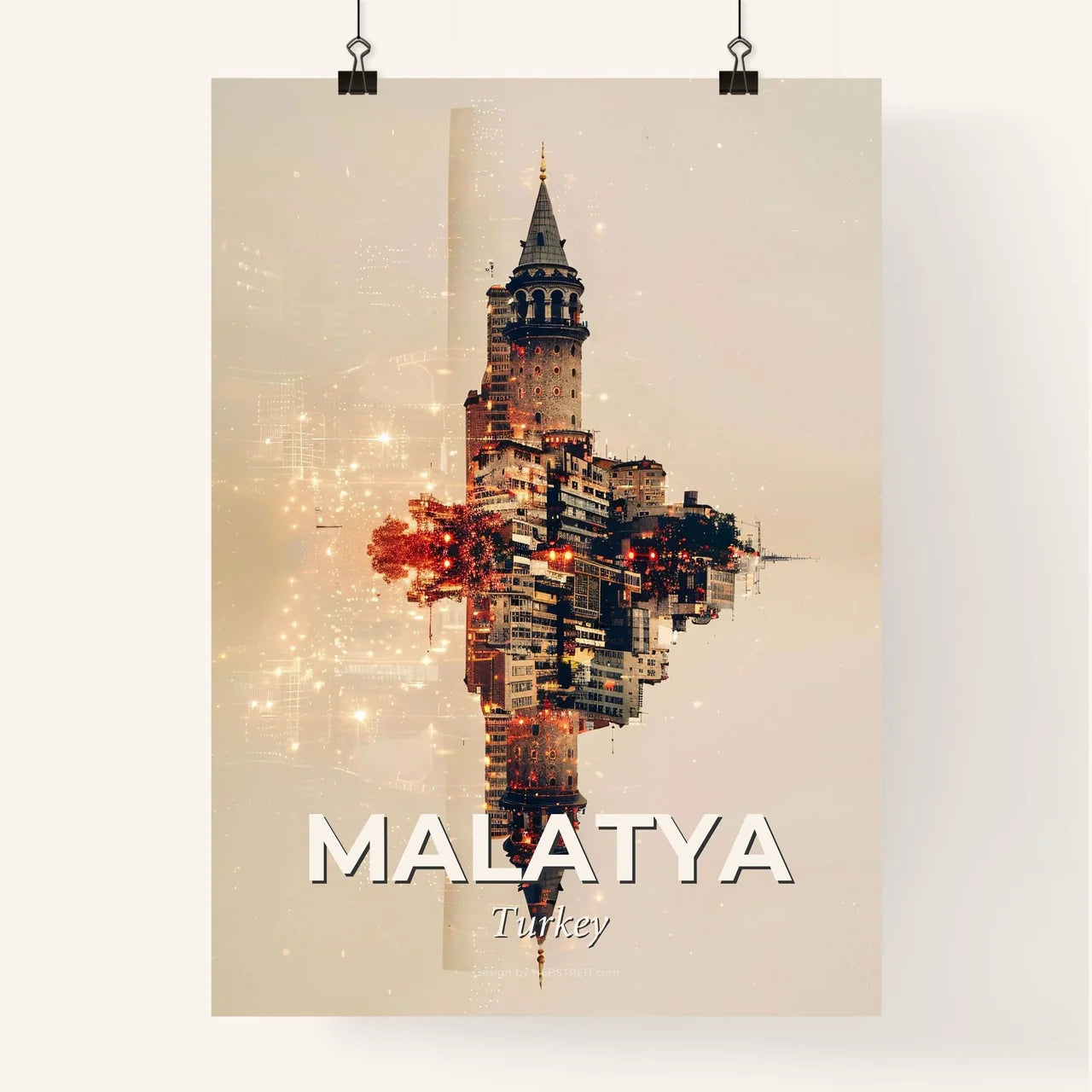 Malatya City Skyline Double Exposure Art Poster