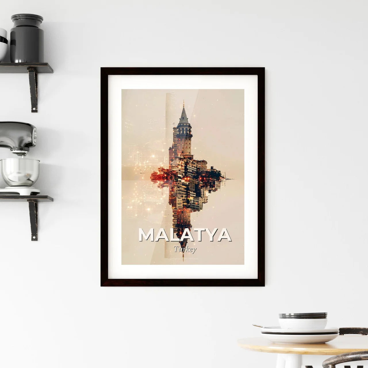Malatya City Skyline Double Exposure Art Framed Print