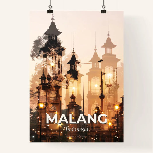 Malang City Skyline Double Exposure Art on Beige Poster