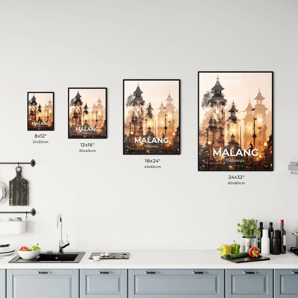 Malang City Skyline Double Exposure Art on Beige Office Art