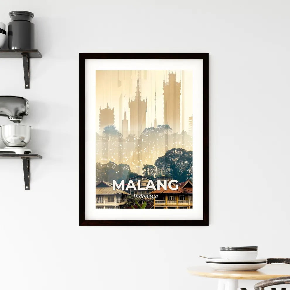 Malang Skyline Double Exposure Art Poster Framed Print