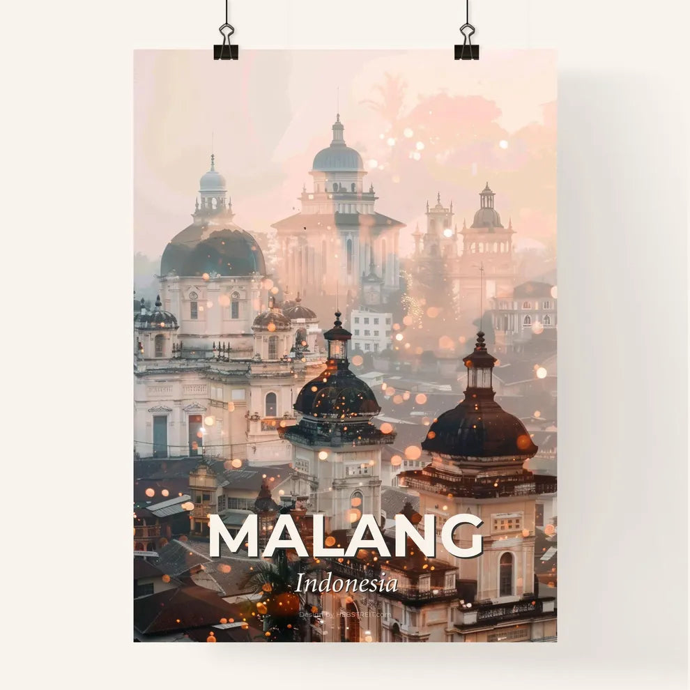 Malang Skyline Art Deco Double Exposure Poster