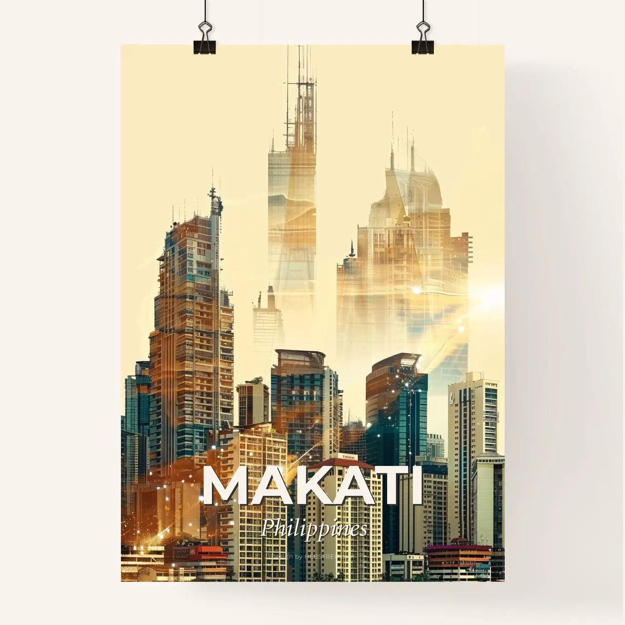 Makati Skyline Double Exposure Paper Art Poster