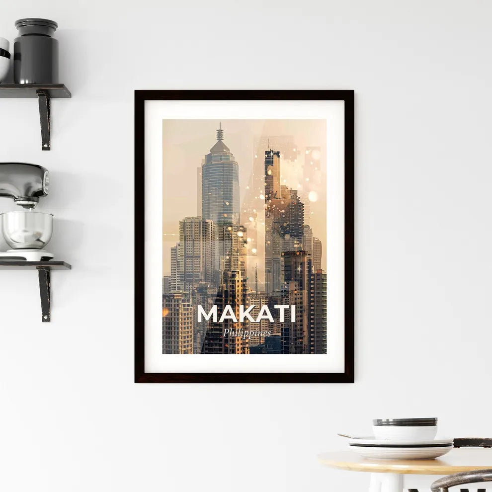 Makati Skyline Dreamy Beige Glow Framed Print
