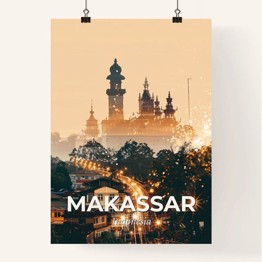 Makassar Indonesia City Skyline Double Exposure Art Poster
