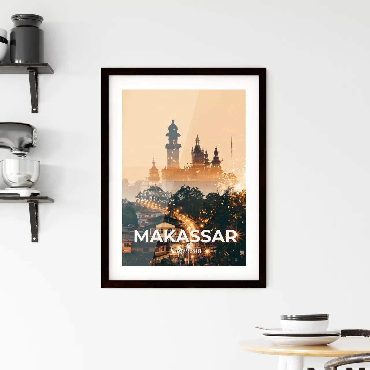 Makassar Indonesia City Skyline Double Exposure Art Framed Print