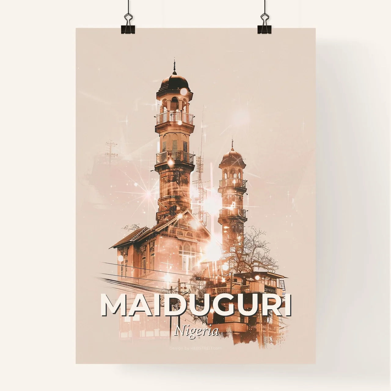 Maiduguri Skyline Double Exposure Cityscape Art Poster