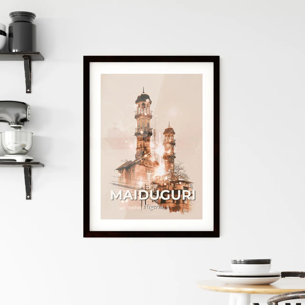 Maiduguri Skyline Double Exposure Cityscape Art Framed Print