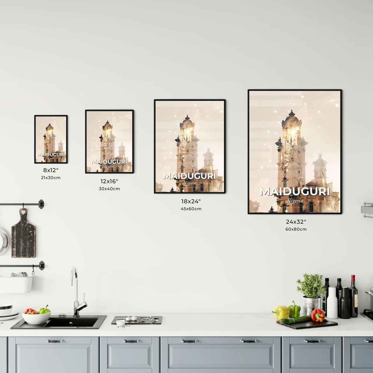 Maiduguri Skyline Night Sparkles Beige Poster Office Art