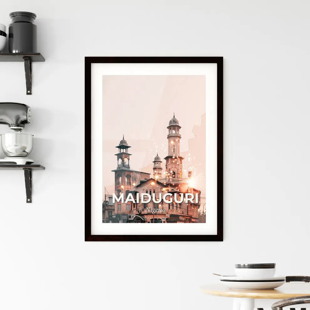 Maiduguri Cityscape Sparkles Poster Framed Print