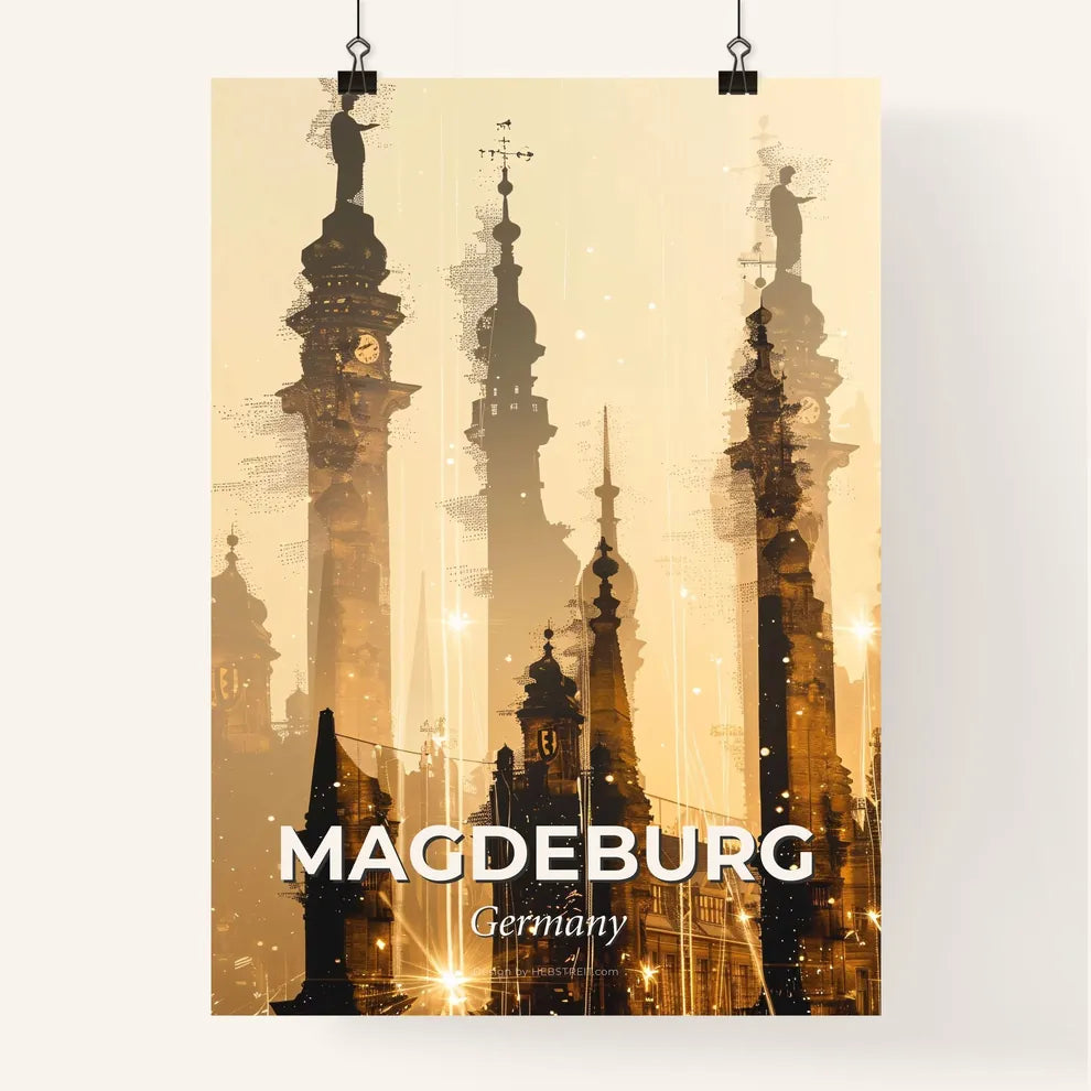 Magdeburg: City Skyline Silhouette Composite Artwork Poster