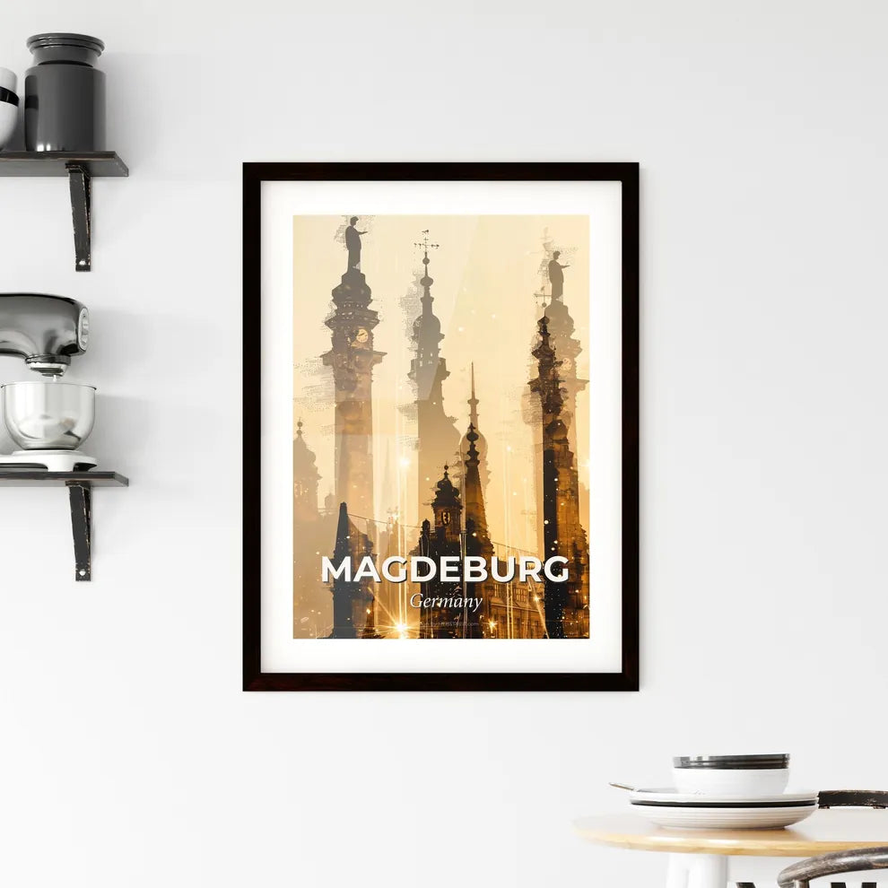 Magdeburg: City Skyline Silhouette Composite Artwork Framed Print