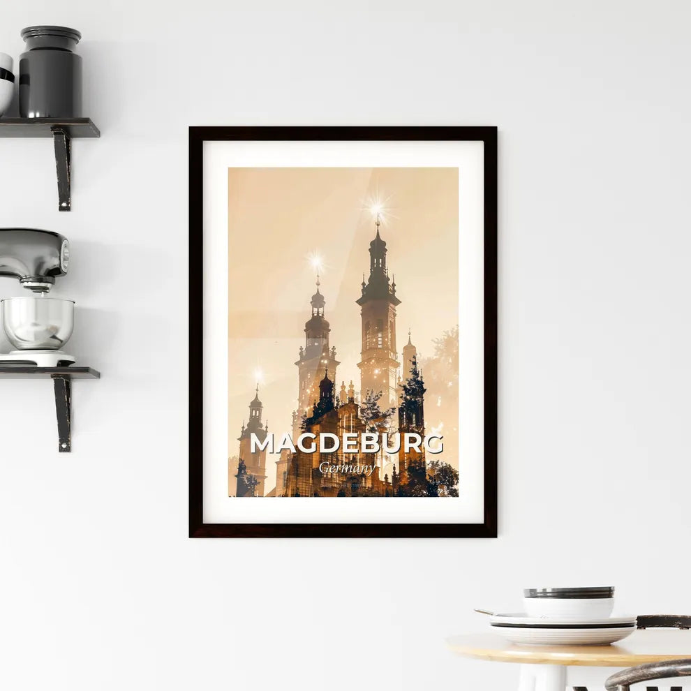 Magdeburg Skyline Double Exposure Cityscape Art Framed Print