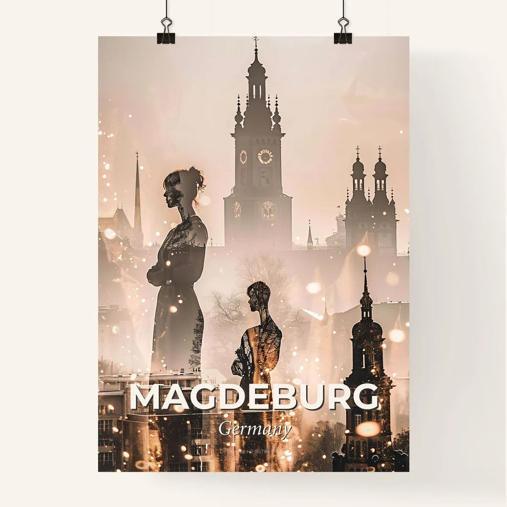 Magdeburg Skyline Double Exposure Art Print Poster