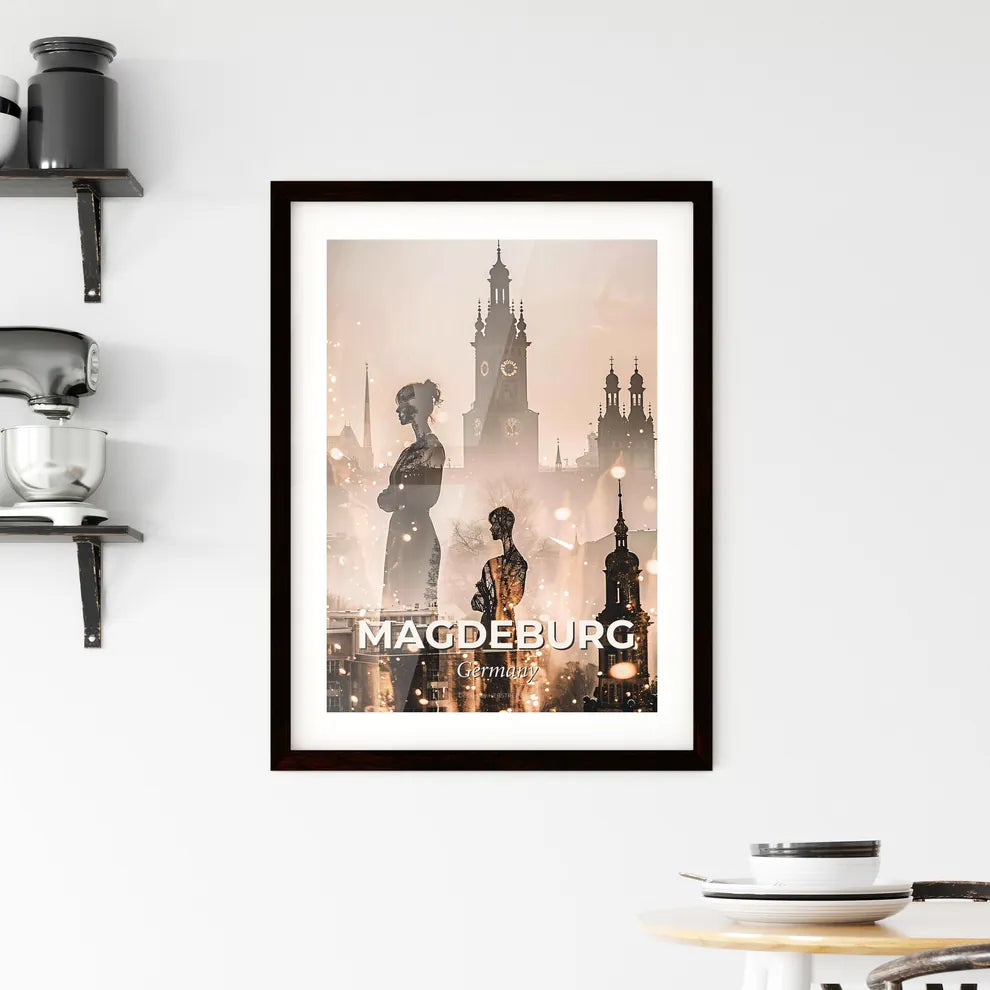 Magdeburg Skyline Double Exposure Art Print Framed Print