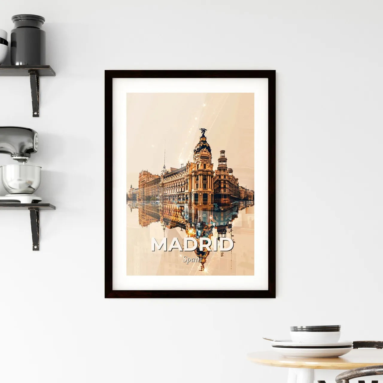 Madrid City Landmarks Double Exposure Poster Framed Print