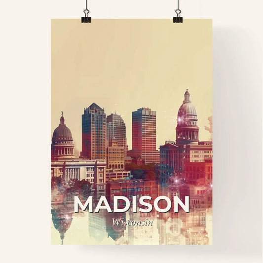 Madison Cityscape Art: Skyline Sparks in Beige Poster