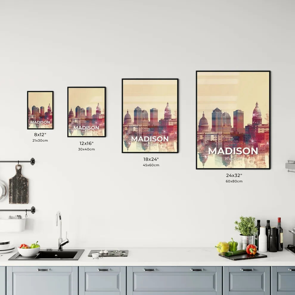 Madison Cityscape Art: Skyline Sparks in Beige Office Art