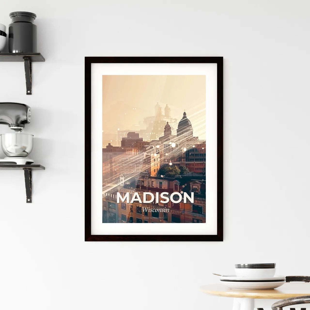 Madison City Skyline Sparkles Art Poster Framed Print
