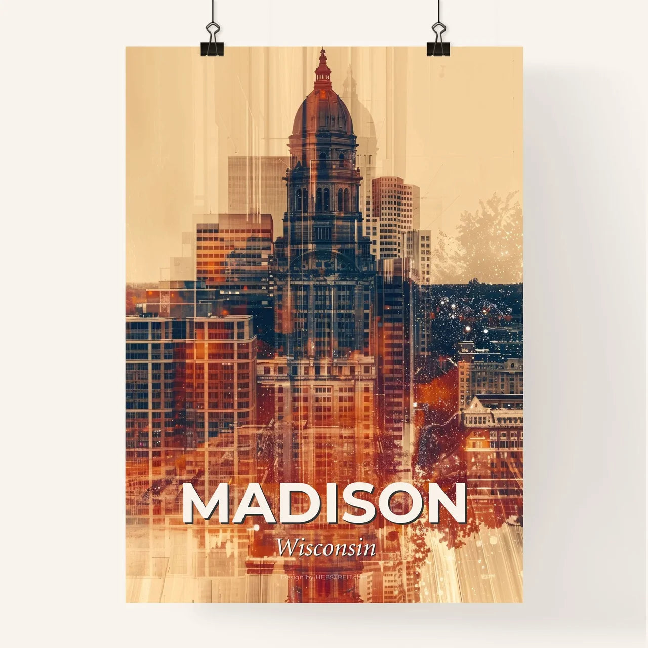 Madison City Skyline Urban Pastel Art Poster