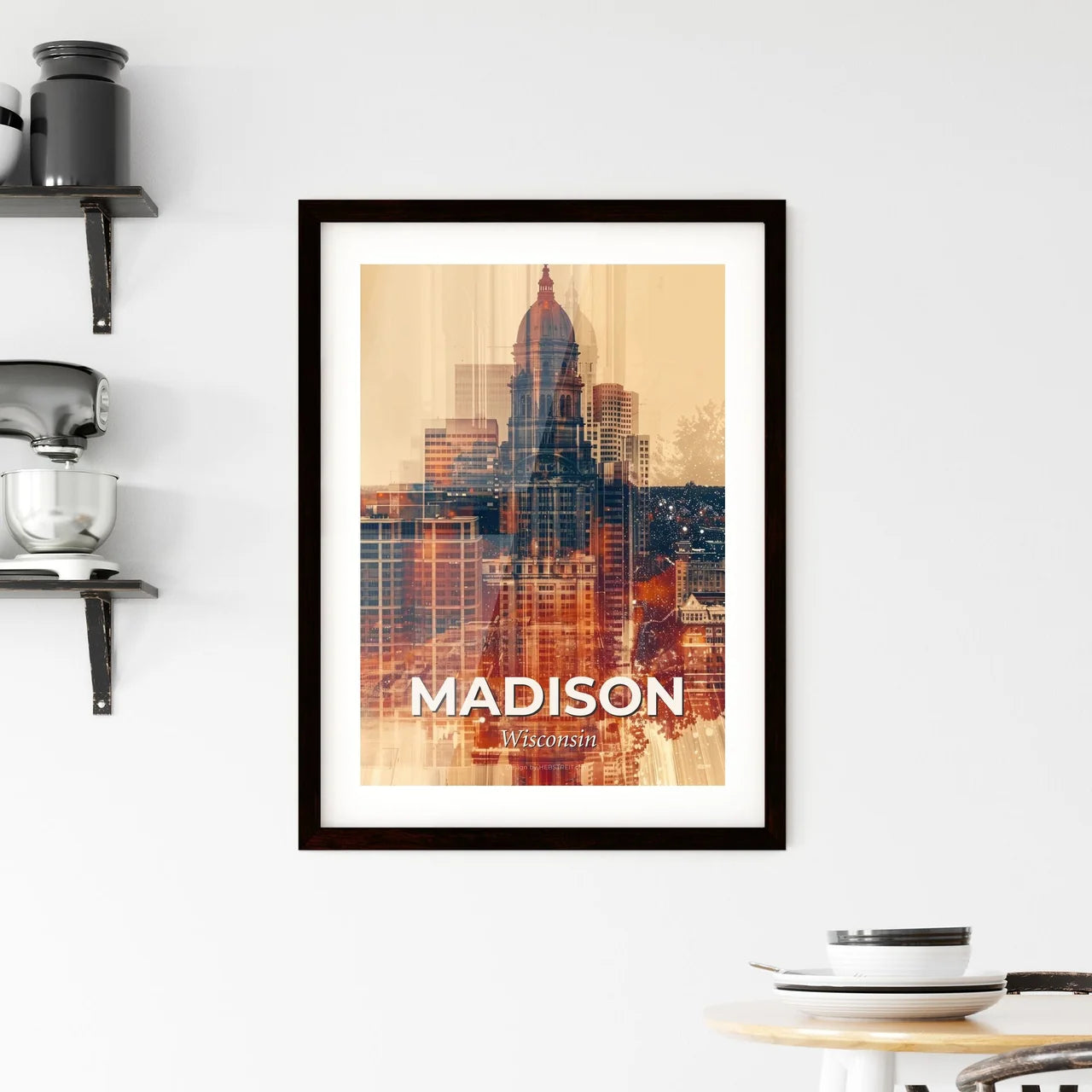 Madison City Skyline Urban Pastel Art Framed Print