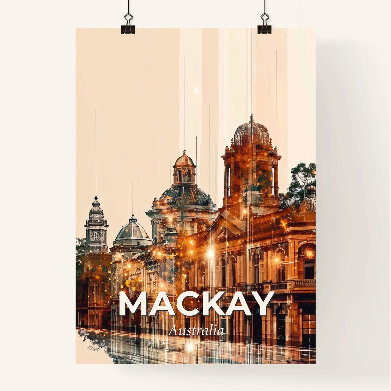 Mackay City Skyline Art Deco Brightness Poster