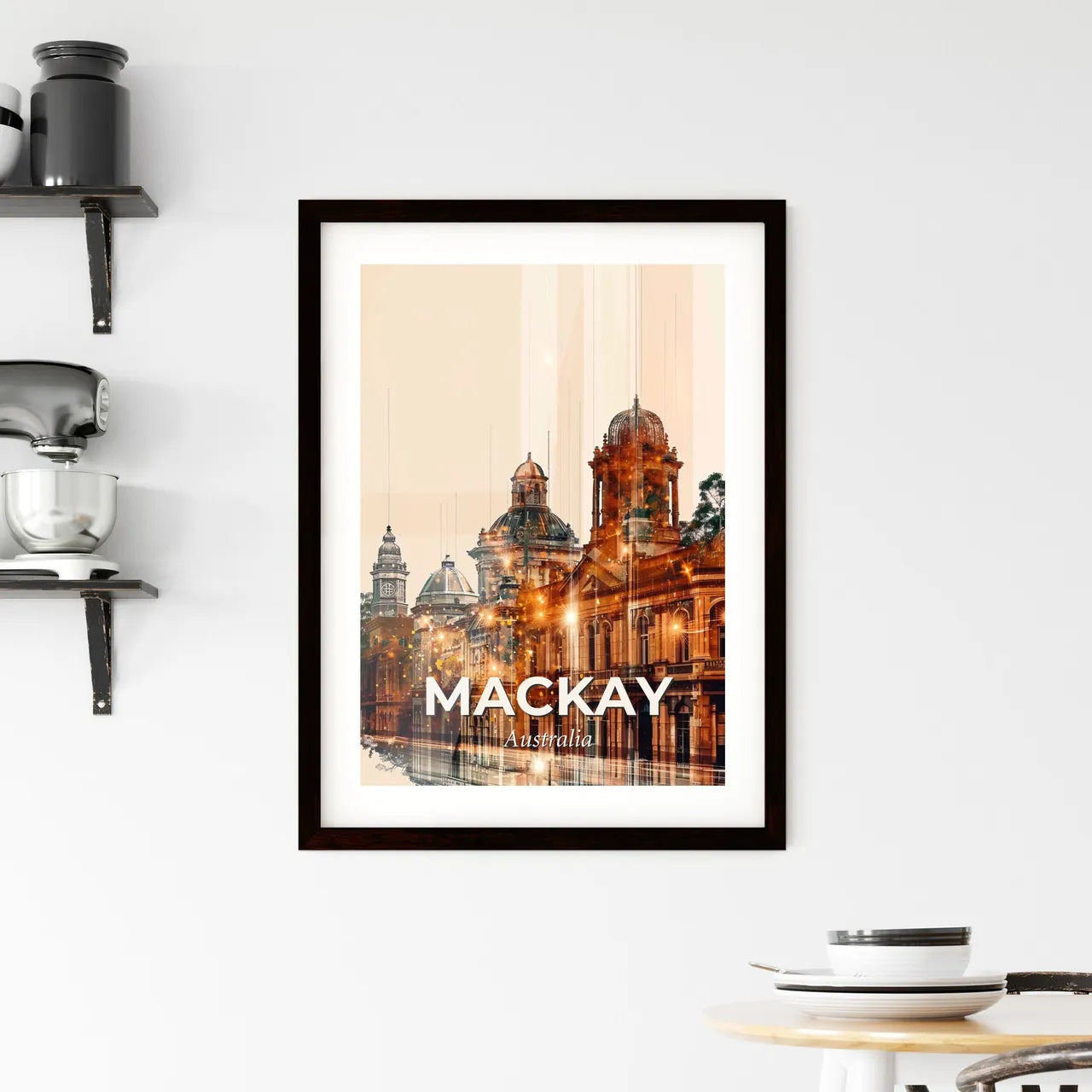 Mackay City Skyline Art Deco Brightness Framed Print