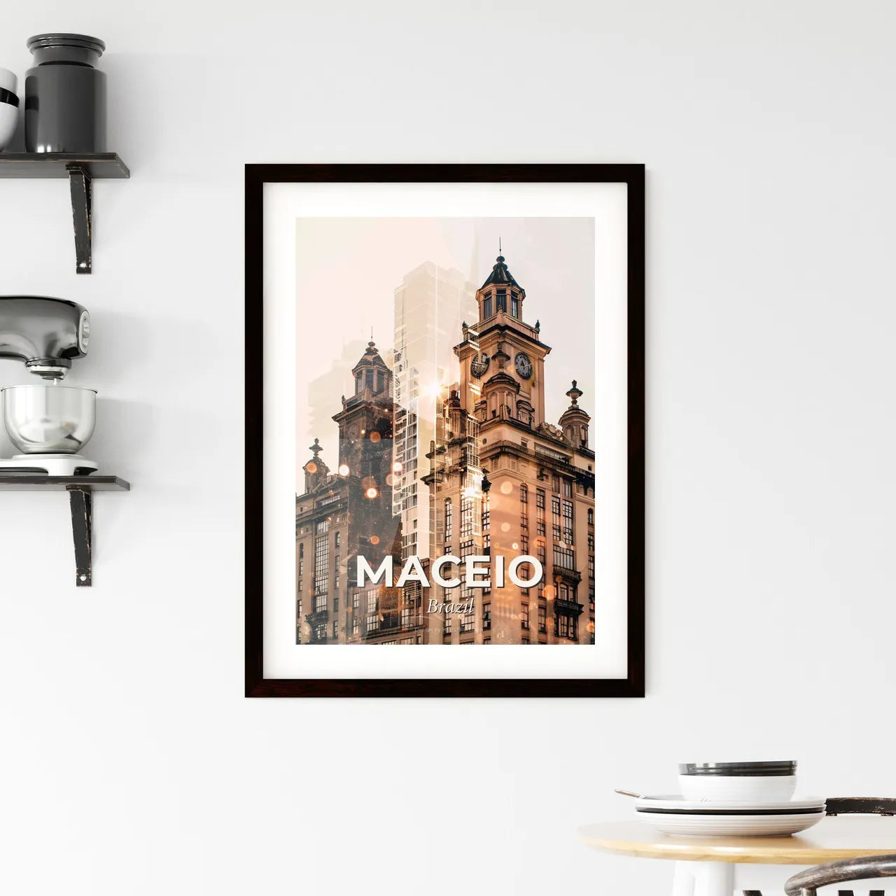 Maceio Skyline, Bright Beige Paper Poster Framed Print