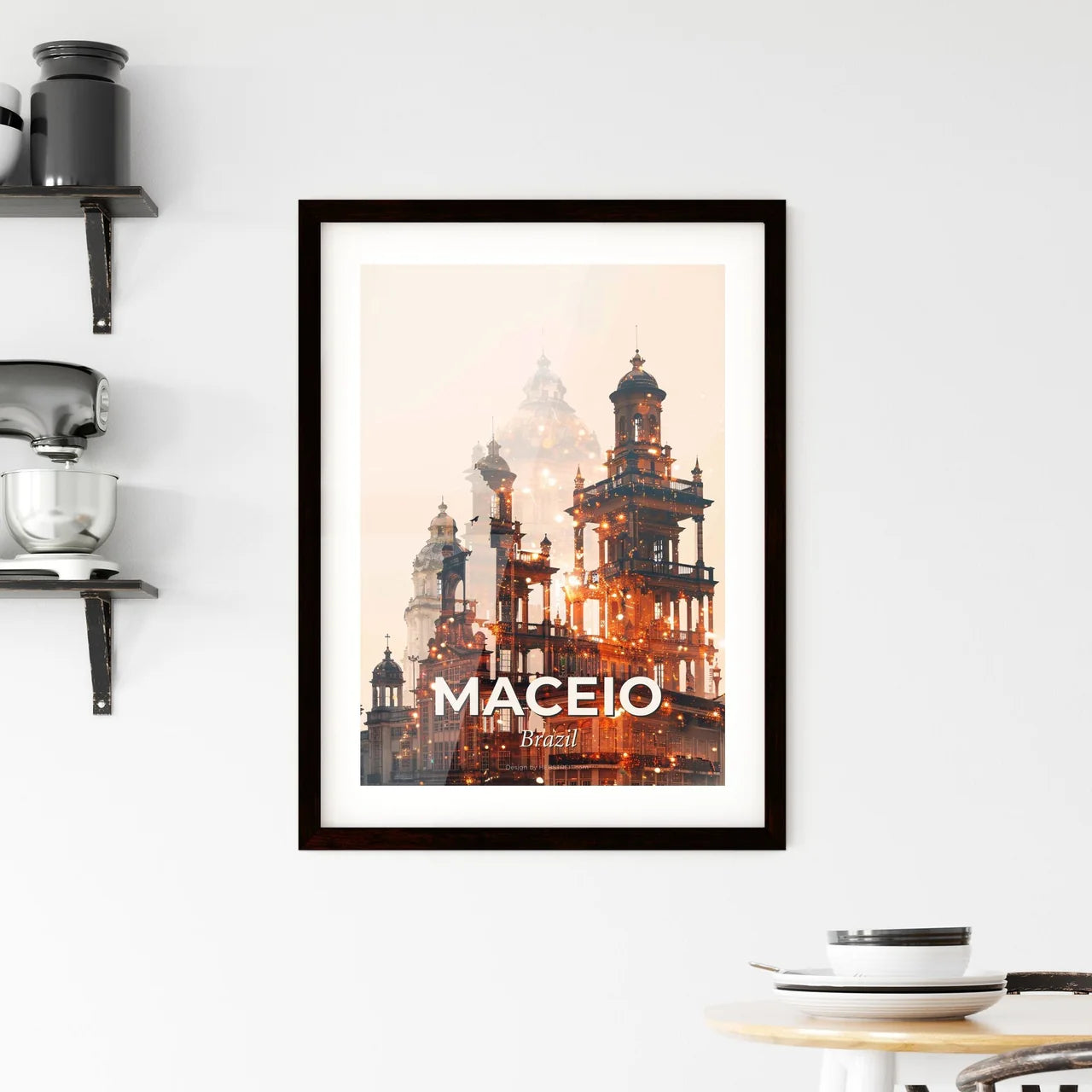 Maceio City Poster: Double Exposure Skyline Art Framed Print