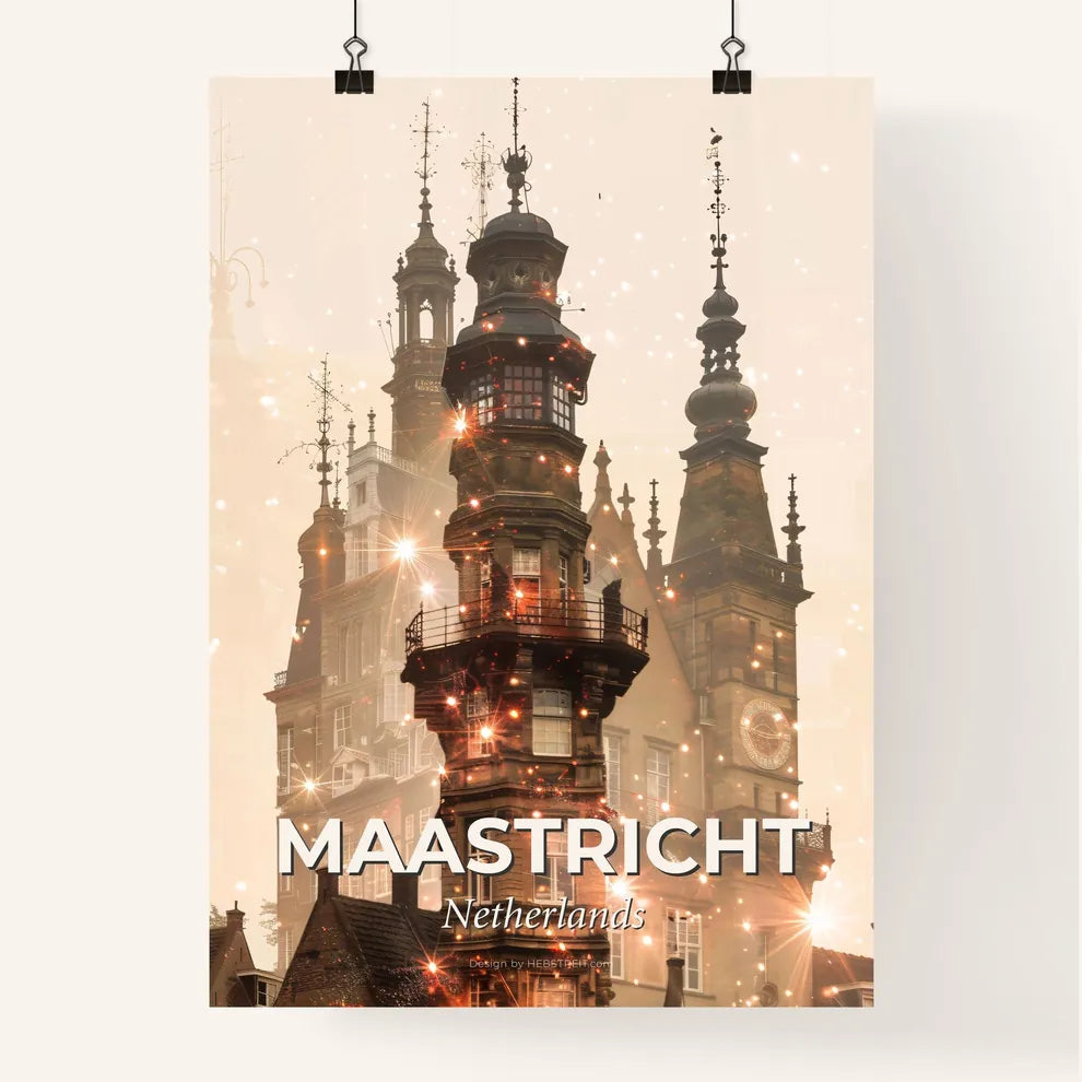 Maastricht City Skyline Double Exposure Art Poster Poster