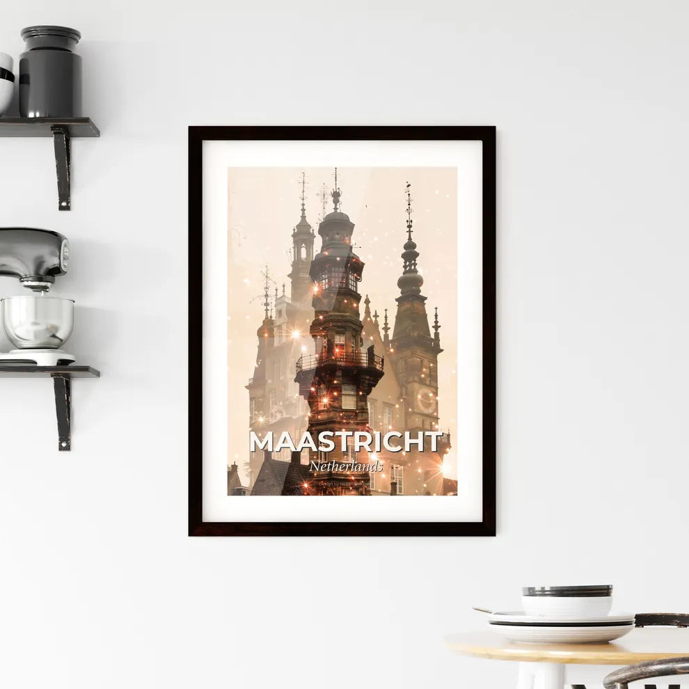 Maastricht City Skyline Double Exposure Art Poster Framed Print