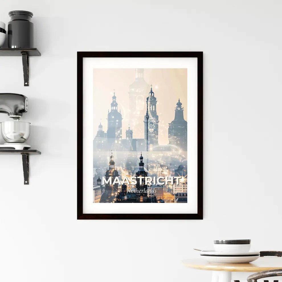 Maastricht Splendid City Skyline Night Lights Poster Framed Print