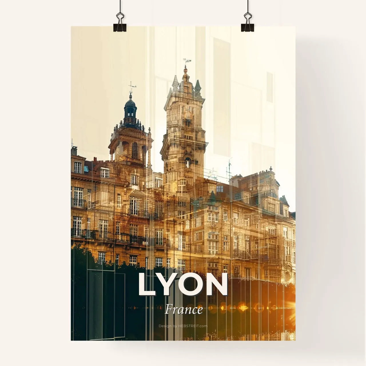 Lyon Skyline Poster: Icon Silhouette on Beige Poster