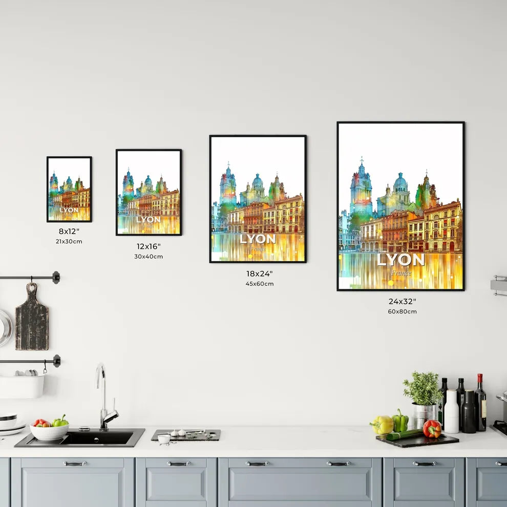 Lyon: Brilliant Beige Skyline Silhouette Poster Office Art