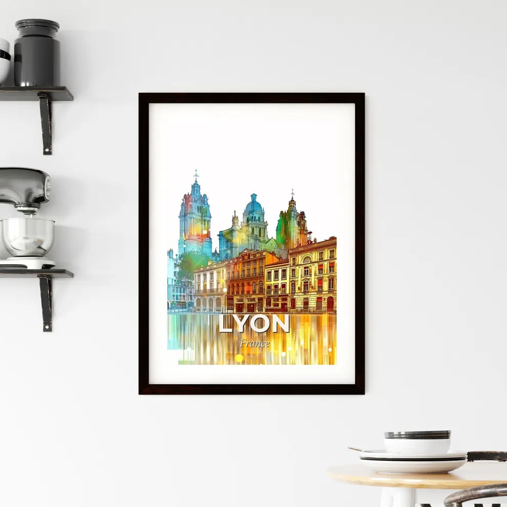 Lyon: Brilliant Beige Skyline Silhouette Poster Framed Print