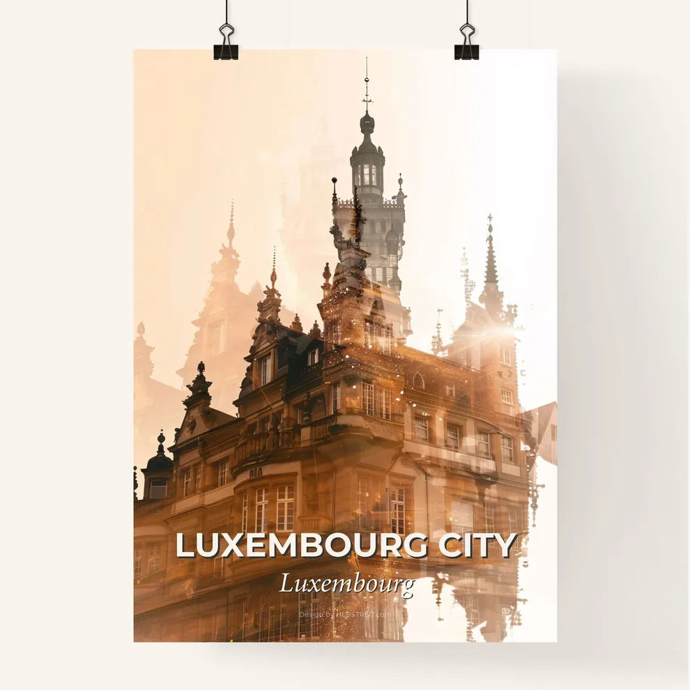 Luxembourg City Skyline Double Exposure Art Poster